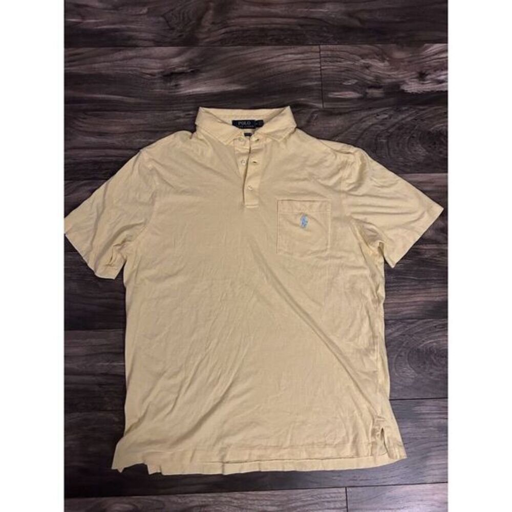 Mens canary‎ yellow Polo Ralph Lauren.  Size M.  light blue logo Classic Fit 117